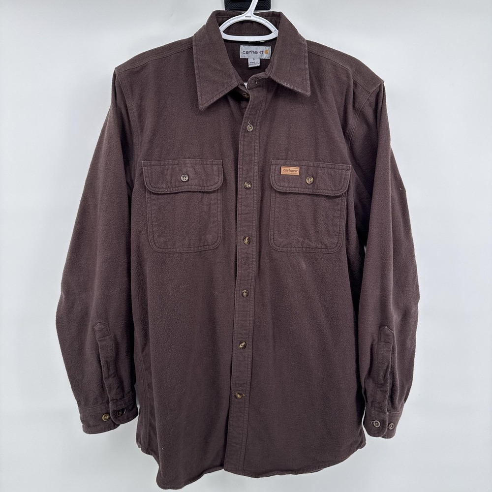 Carhartt Shirt Mens Small Brown Fleece Button Up Long Sleeve Outdoor Workwear